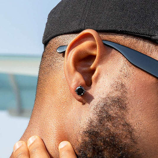 HIPHOPJEW Blue/Black Round Cut Stud Earring