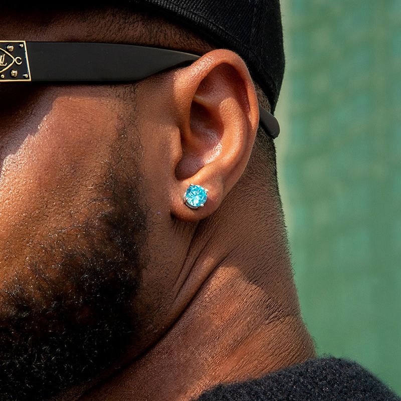 HIPHOPJEW Blue/Black Round Cut Stud Earring