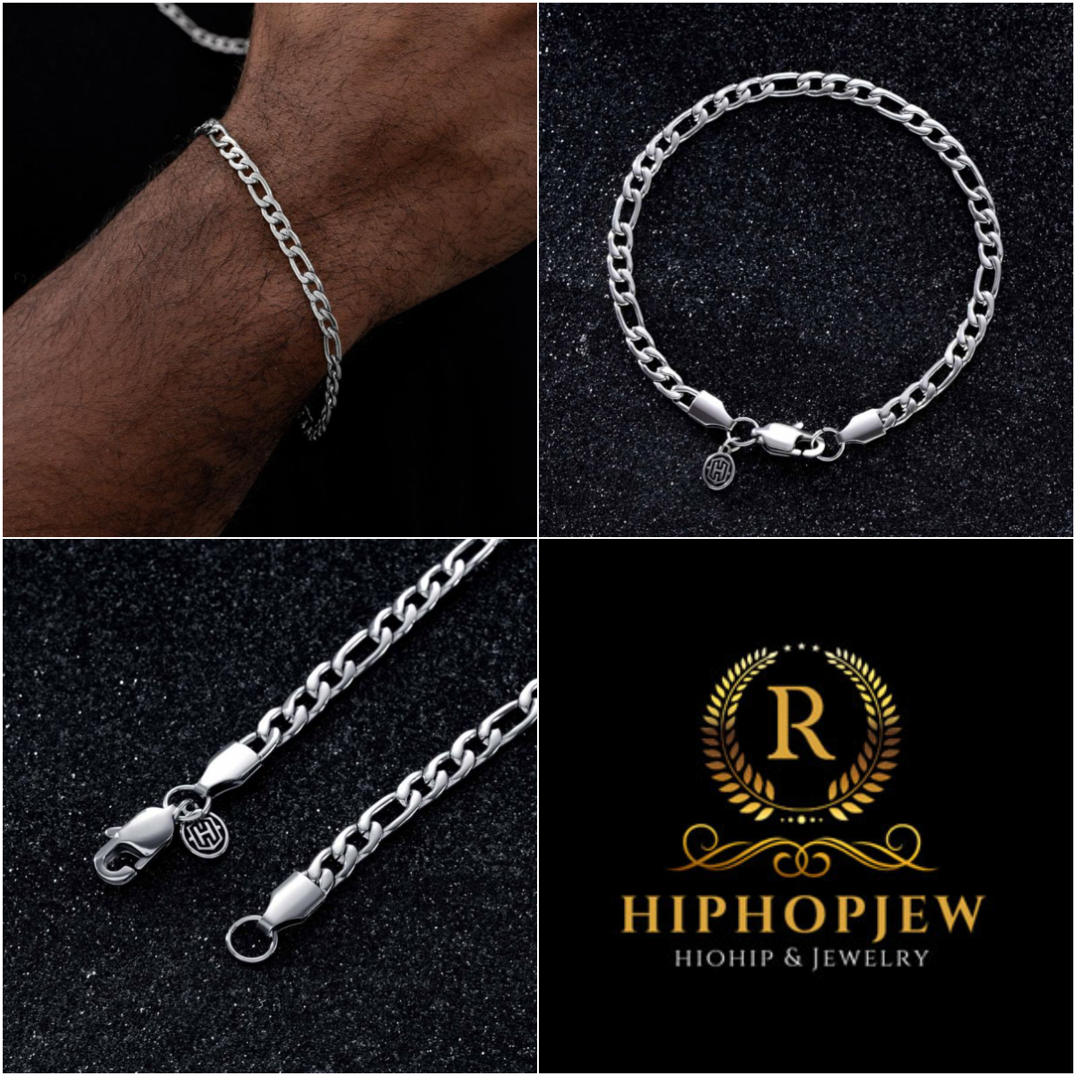 HIPHOPJEW 4mm Figaro Stainless Steel Bracelet