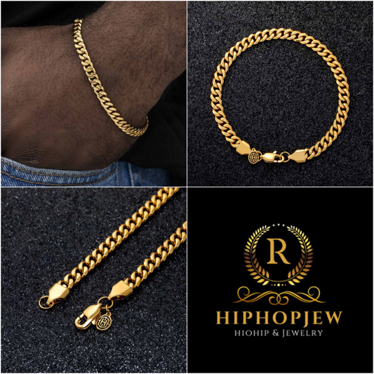 HIPHOPJEW 6mm Diamond-Cut Cuban Bracelet in Gold