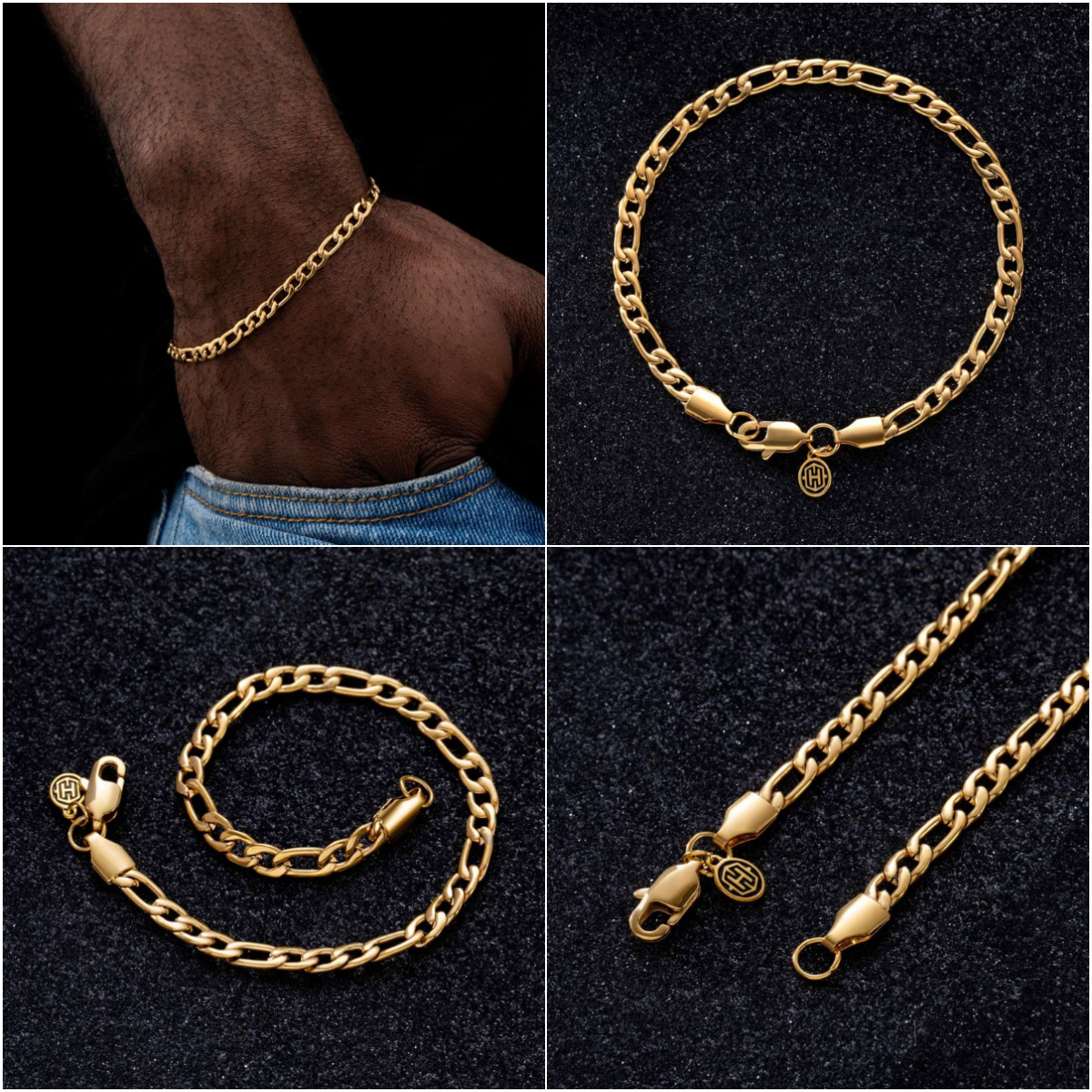 HIPHOPJEW 4mm Figaro Stainless Steel Bracelet