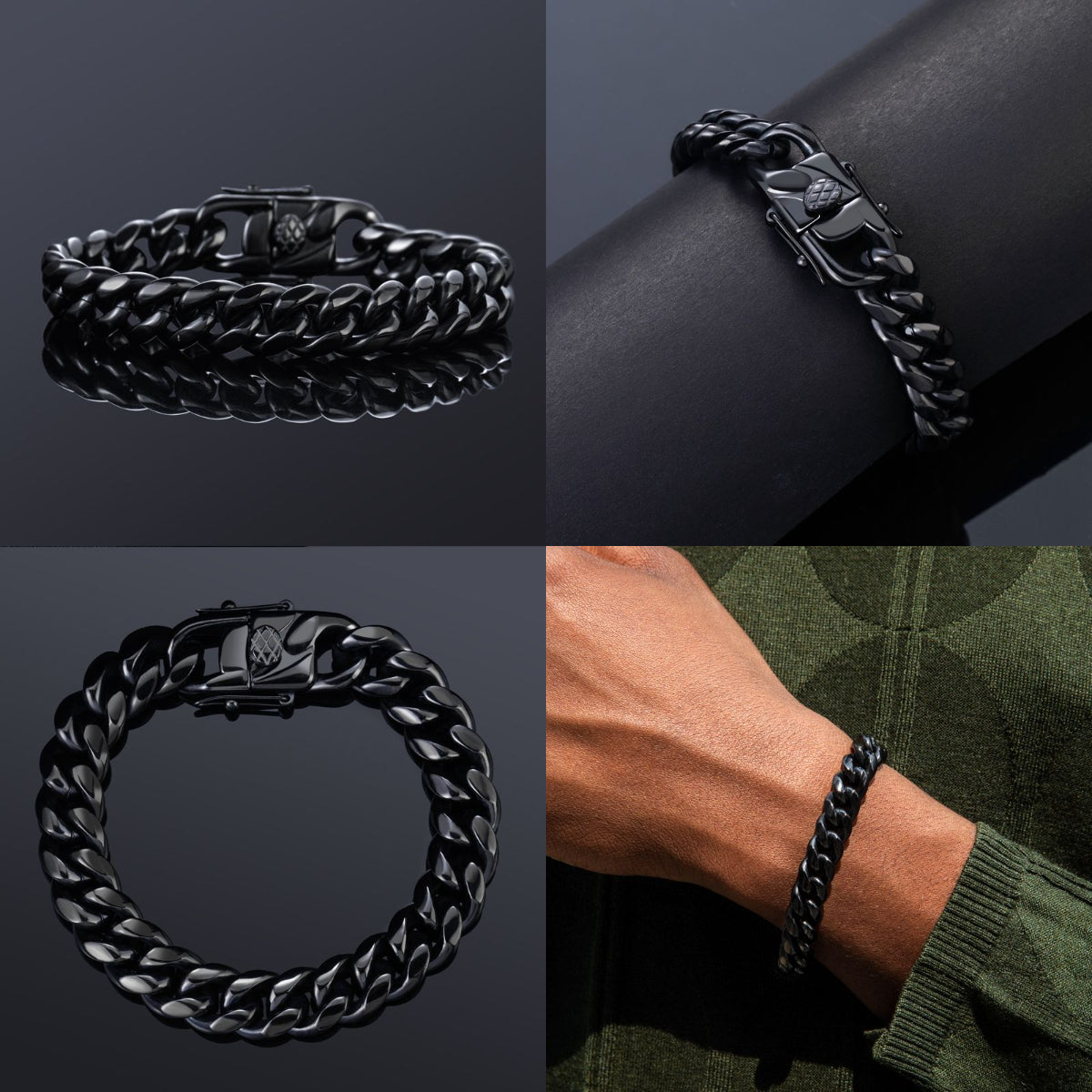 HIPHOPJEW 10mm Stainless Steel Cuban Bracelet in Black Gold