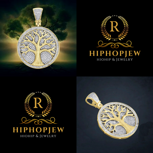HIPHOPJEW Two-tone Tree of Life Medallion Pendant.
