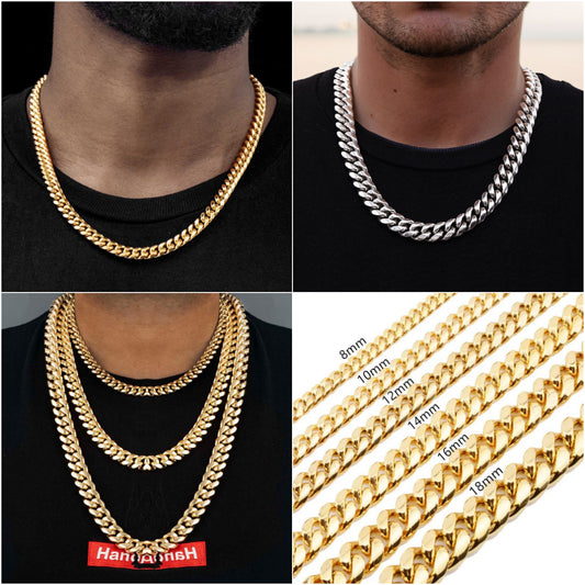 HIPHOPJEW 12mm Stainless Steel Cuban Chain in Gold.