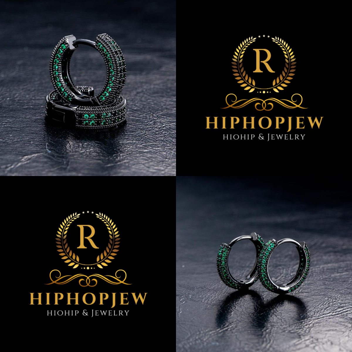 HIPHOPJEW Set of 3 pairs of Iced Emerald Circle Hoop Earrings.