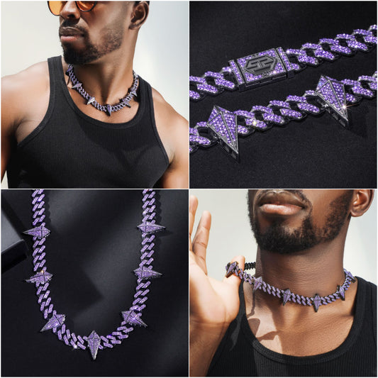 HIPHOPJEW 12mm Purple Fight Tooth and Claw Iced Cuban Chain.