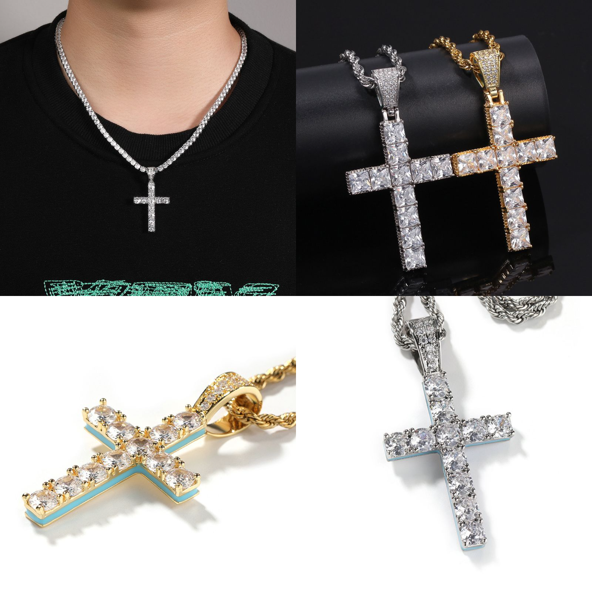 HIPHOPJEW Glow in the Dark Iced Round Cut Cross Pendant.