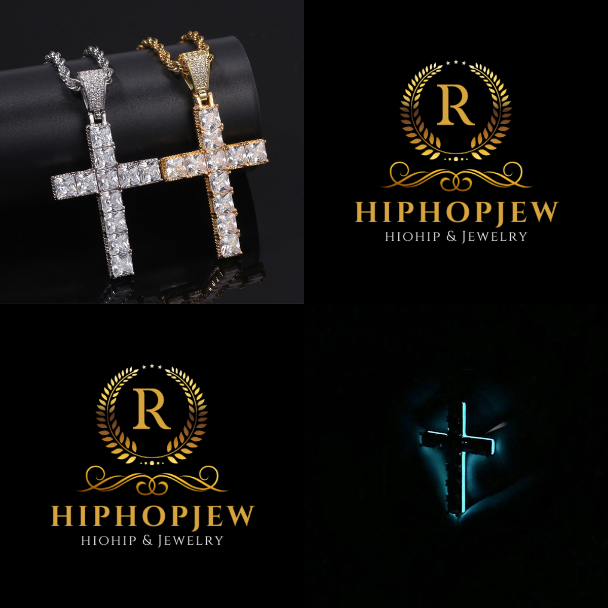 HIPHOPJEW Glow in the Dark Iced Round Cut Cross Pendant.