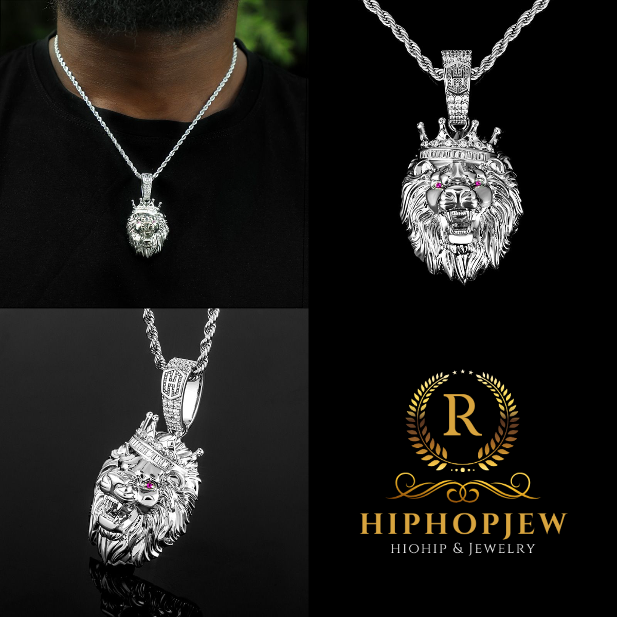 HIPHOPJEW King Crown Lion Pendant in Gold