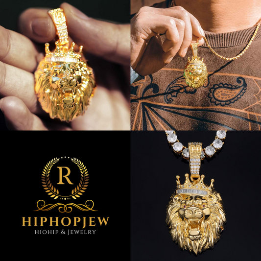 HIPHOPJEW King Crown Lion Pendant in Gold