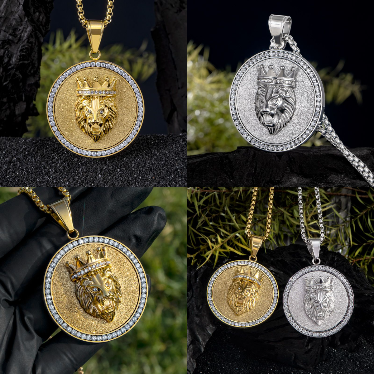 HIPHOPJEW Crown Lion King Round Pendant.