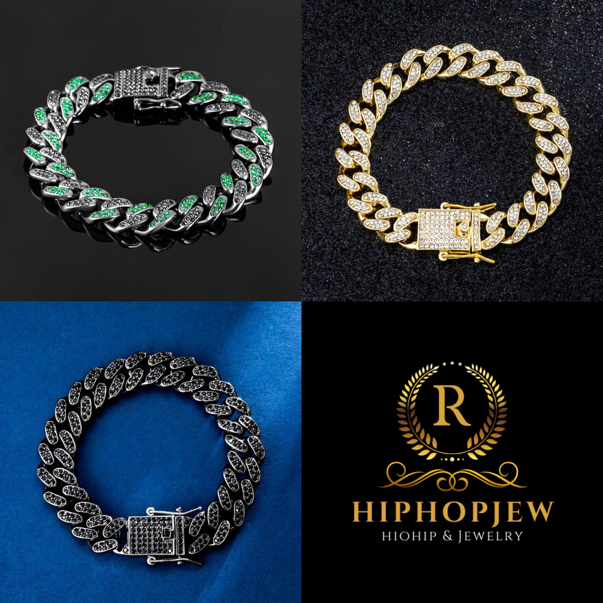 HIPHOPJEW 12mm Iced Miami Cuban Bracelet in Gold.