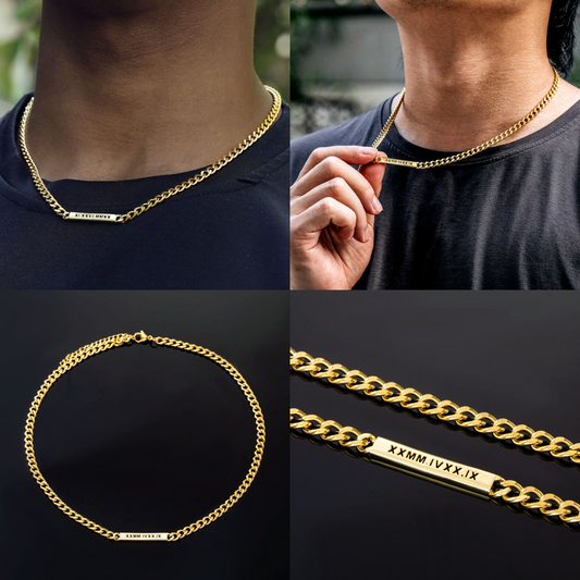 HIPHOPJEW 5mm Personalized Engraved Cuban ID Necklace in Gold