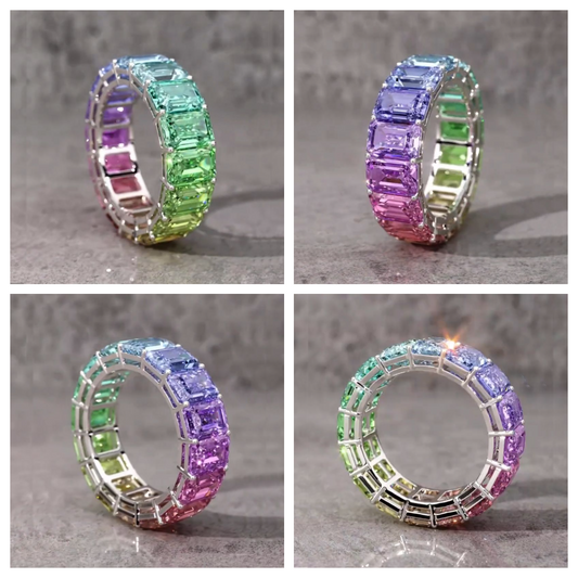 HIPHOPJEW Gorgeous Colorful Emerald Cut S925 Silver Band