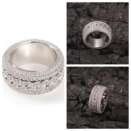 HIPHOPJEW Iced Rotatable Cuban Ring in White Gold