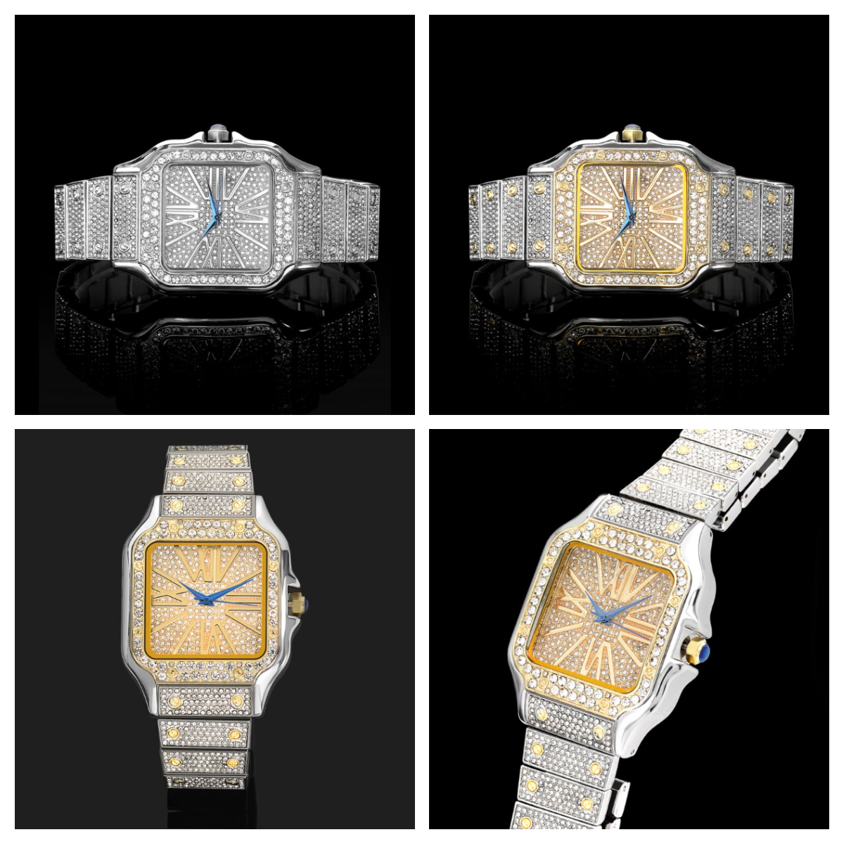 HIPHOPJEW Iced Square Two Tone Roman Numerals Men's Watch.