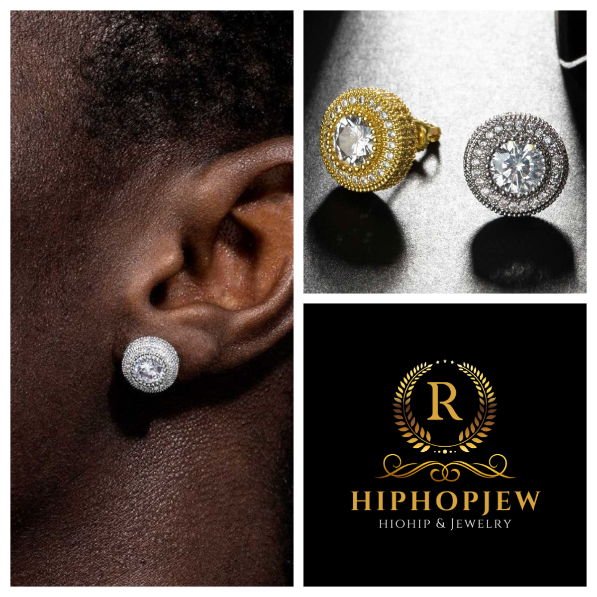 HIPHOPJEW Iced Three Rows Halo Stud Earring