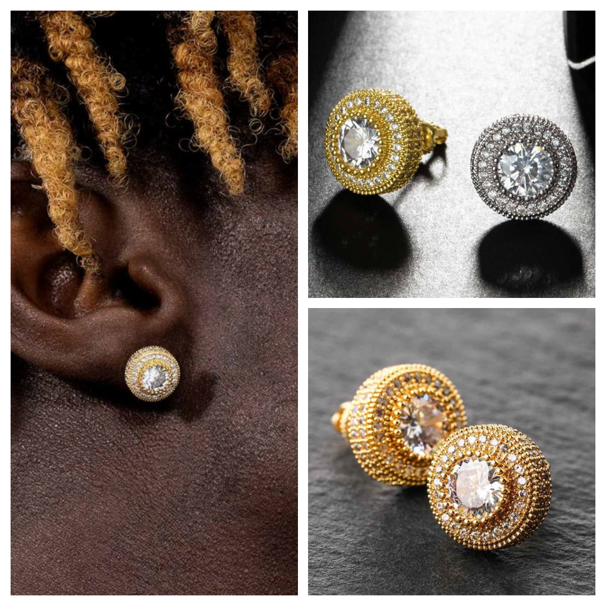 HIPHOPJEW Iced Three Rows Halo Stud Earring