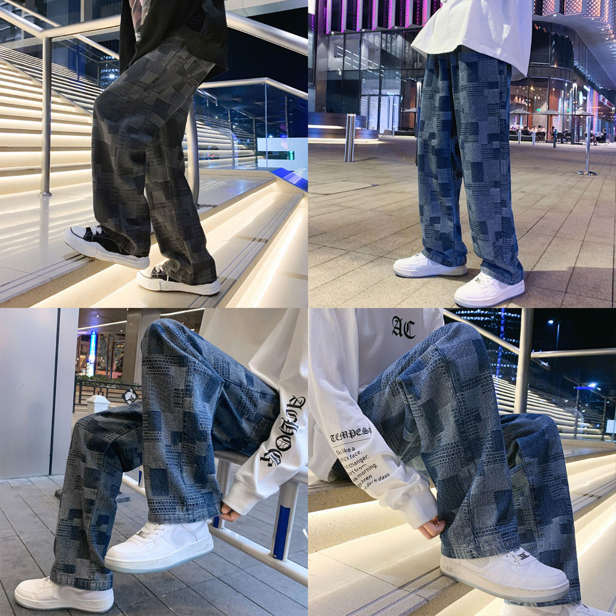 HIPHOPJEW Plaid Vintage Denim Jeans.