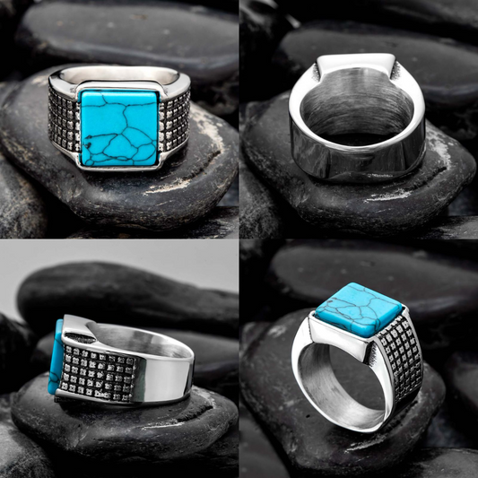 HIPHOPJEW Square Turquoise Stainless Steel Ring