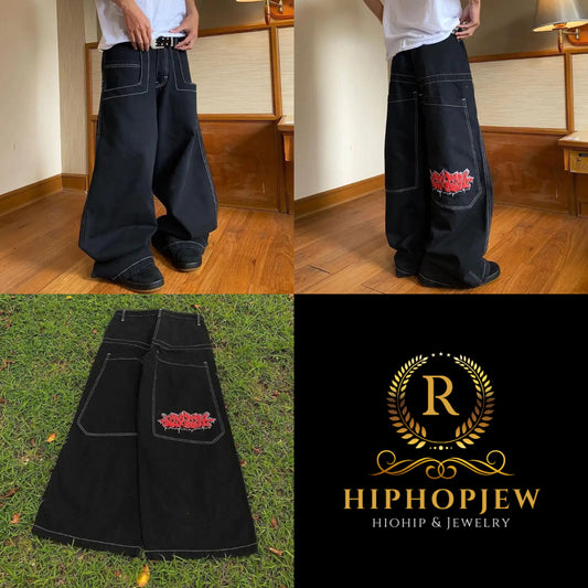 HIPHOPJEW Vintage Hip Hop Pocket Print Jeans.