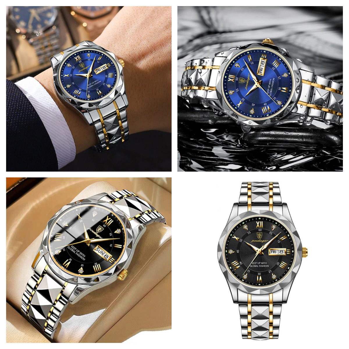 HIPHOPJEW Waterproof Luminous Stainless Steel Two-tone Quartz Men's Watch