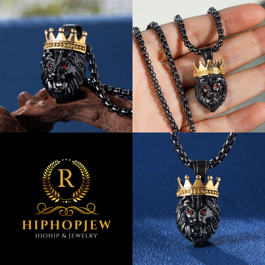 HIPHOPJEW Crown King of Lion Pendant in Black Gold