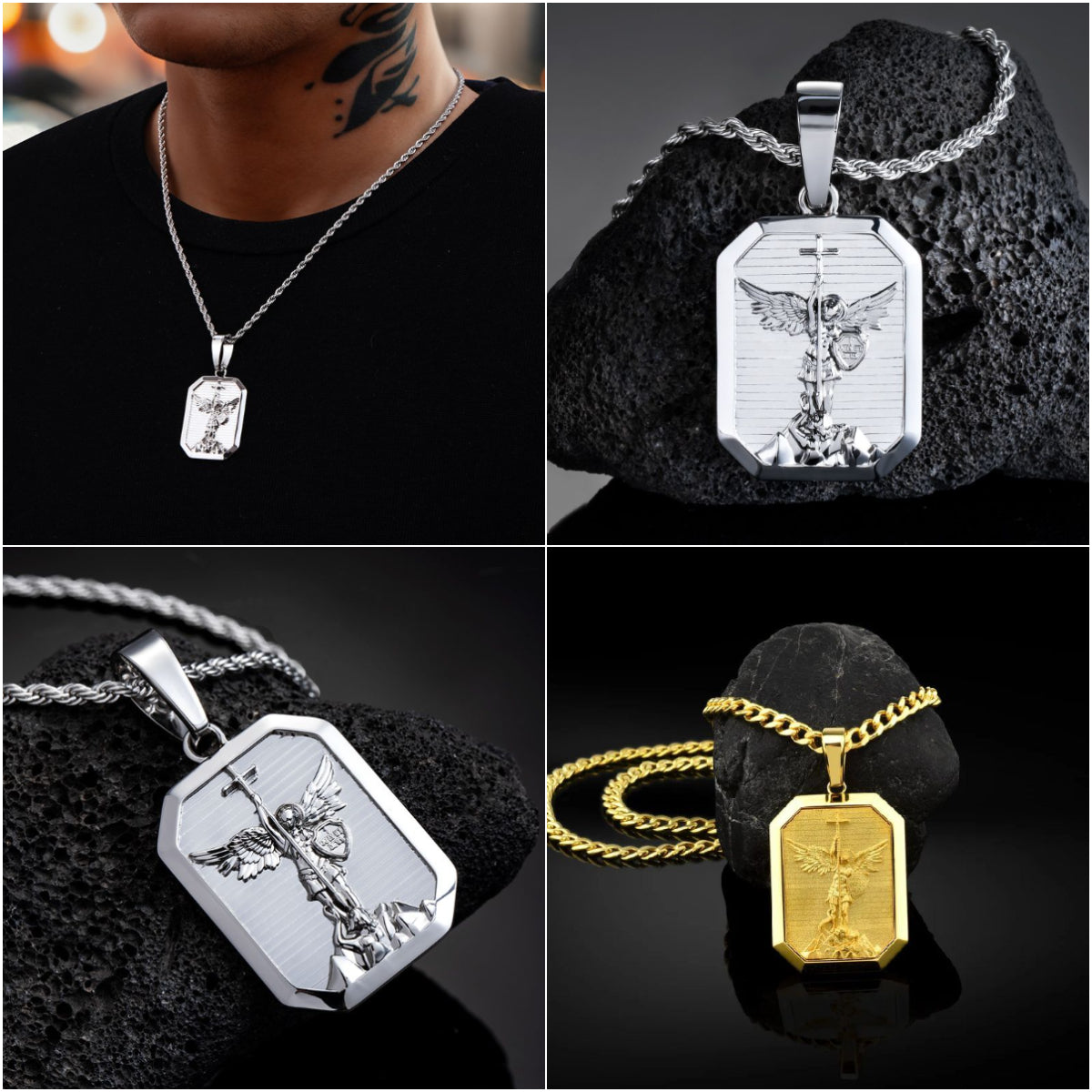 HIPHOPJEW Archangel Saint Michael Dog Tag Pendant.