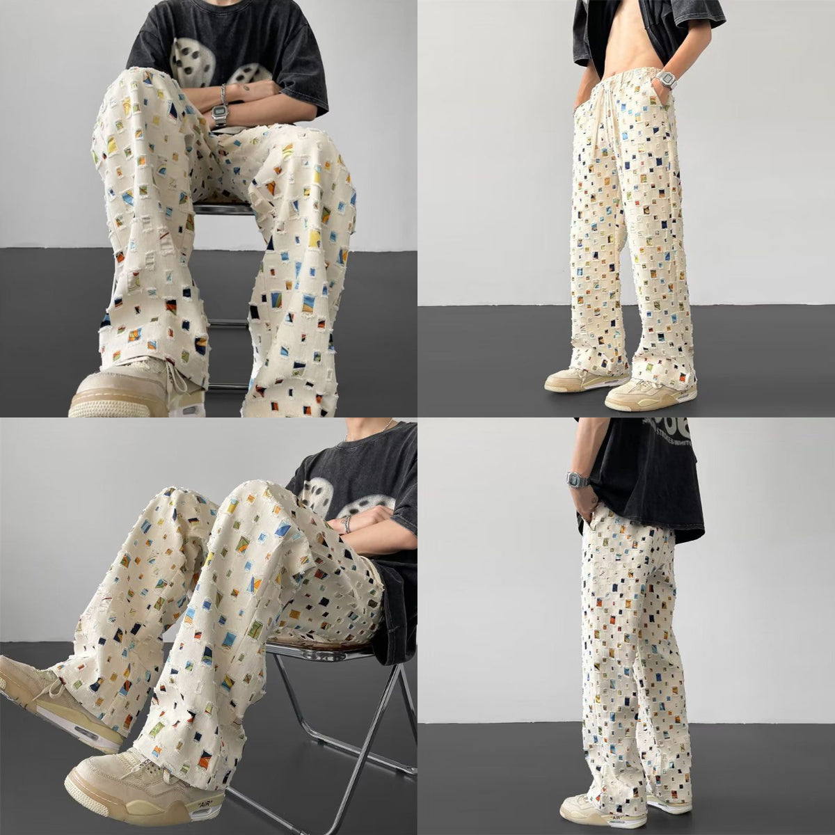 HIPHOPJEW Retro Colored Plaid Fake Hole Lounge Pants.