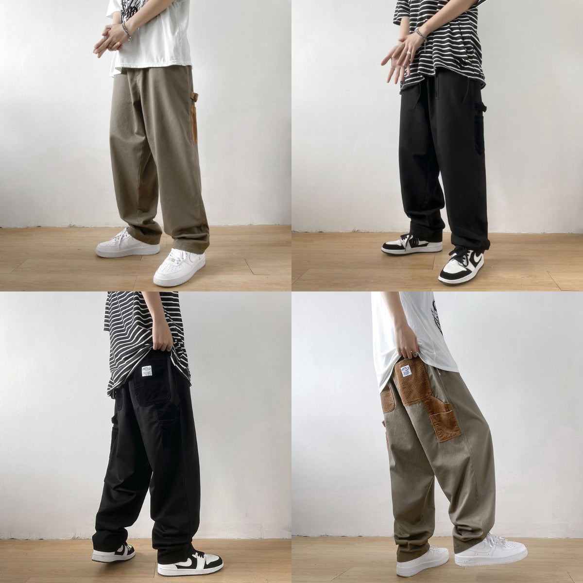 HIPHOPJEW Straight Leg Trendy Multi-pocket Casual Pants.