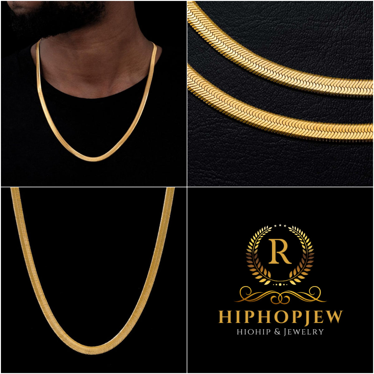 HIPHOPJEW 6mm Herringbone Chain in Gold.